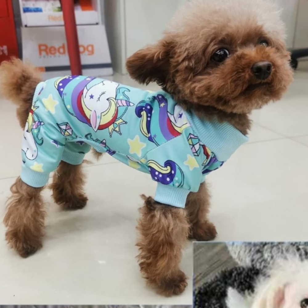 BNIP Dog Pajamas Blue with Unicorns Size Medium 16" Chest